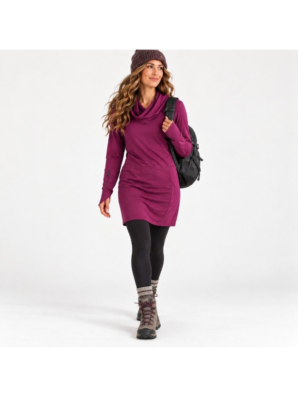 Mountain Hardwear Womens S Purple Cowl Neck Tunic Dress Long Sleeve Gorpcore